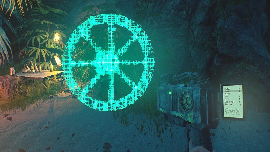Unhinged game UI: build tool: hologram preview & part counter